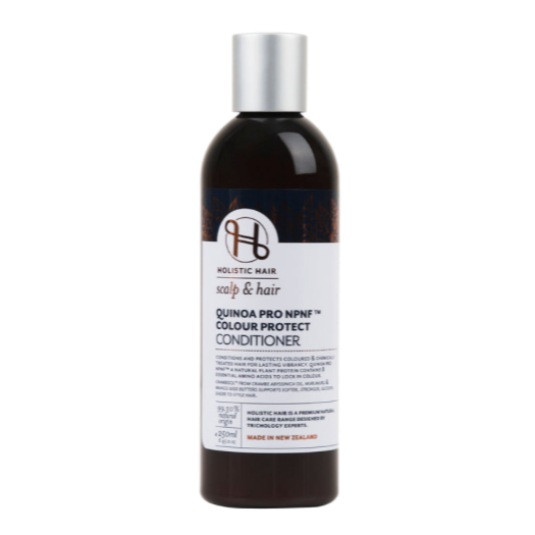 250mL brown bottle of Quinoa Conditioner by Holistic Hair.