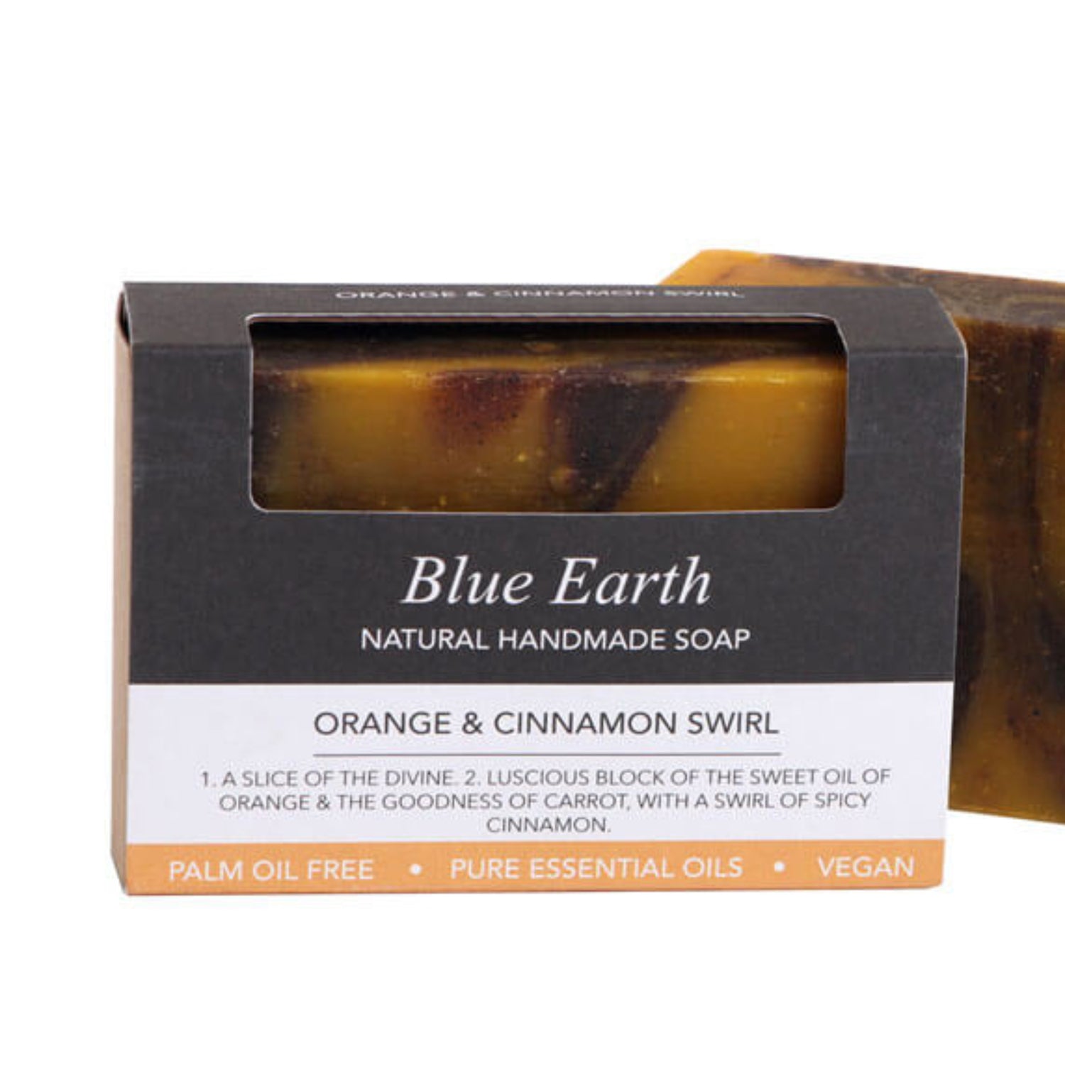 Orange and cinnamon swirl soap bars made by Blue Earth.