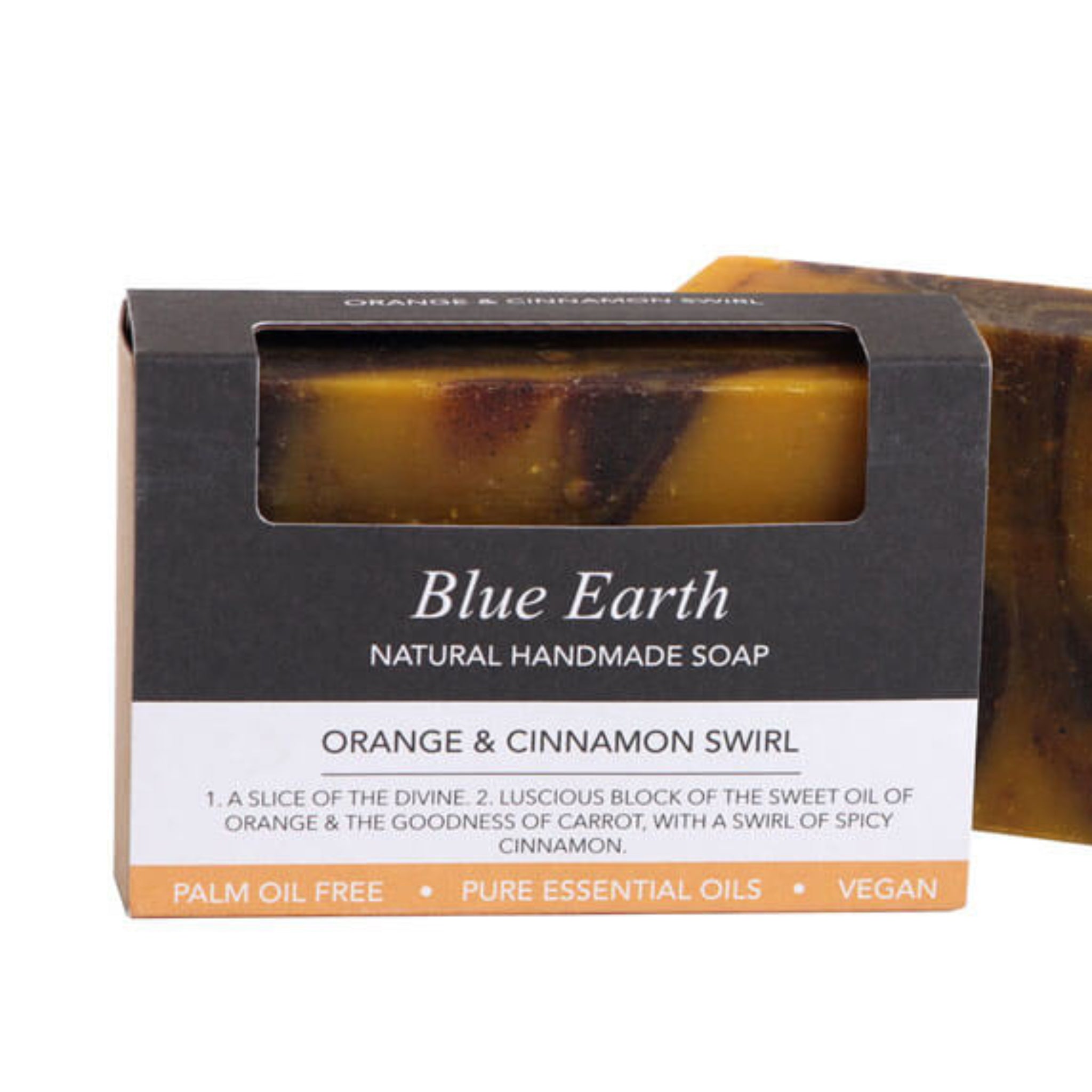 Orange and cinnamon swirl soap bars made by Blue Earth.