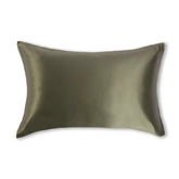 Silk pillowcase in olive green on a white background