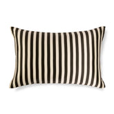 Striped pillow with black and white horizontal stripes on a white background