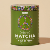 A tin of Matcha blended with other herbs for focus. 
