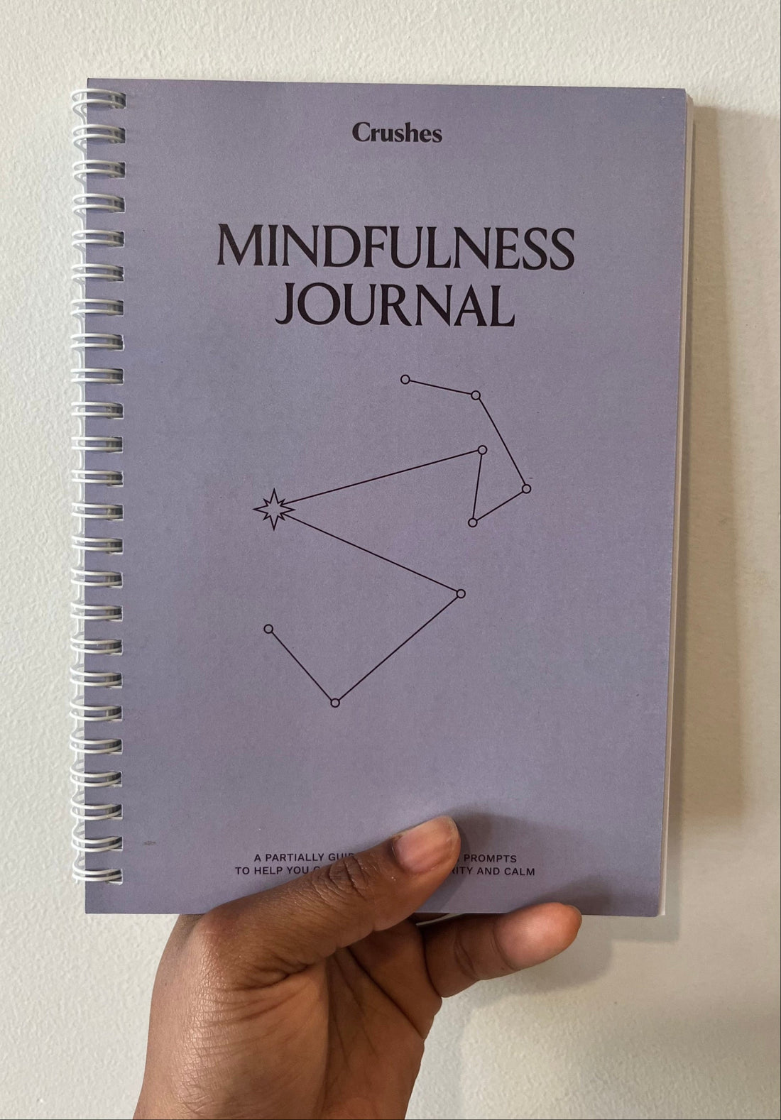 Hand holding a mindfulness journal titled &