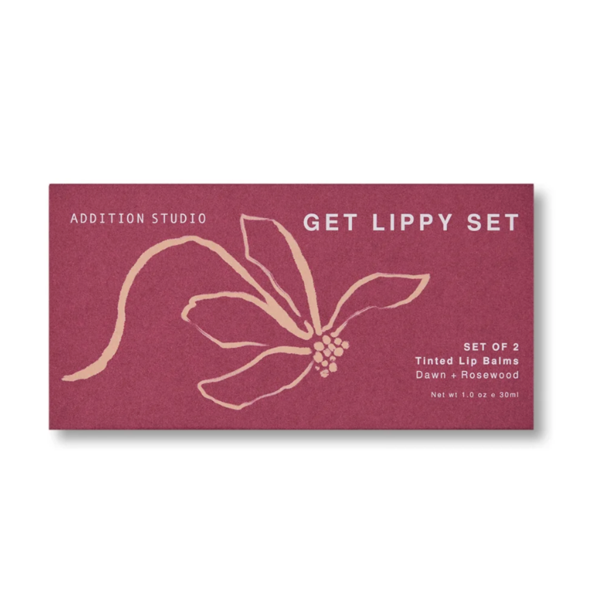 Addition Studio Get Lippy Set packaging with a floral design on a white background