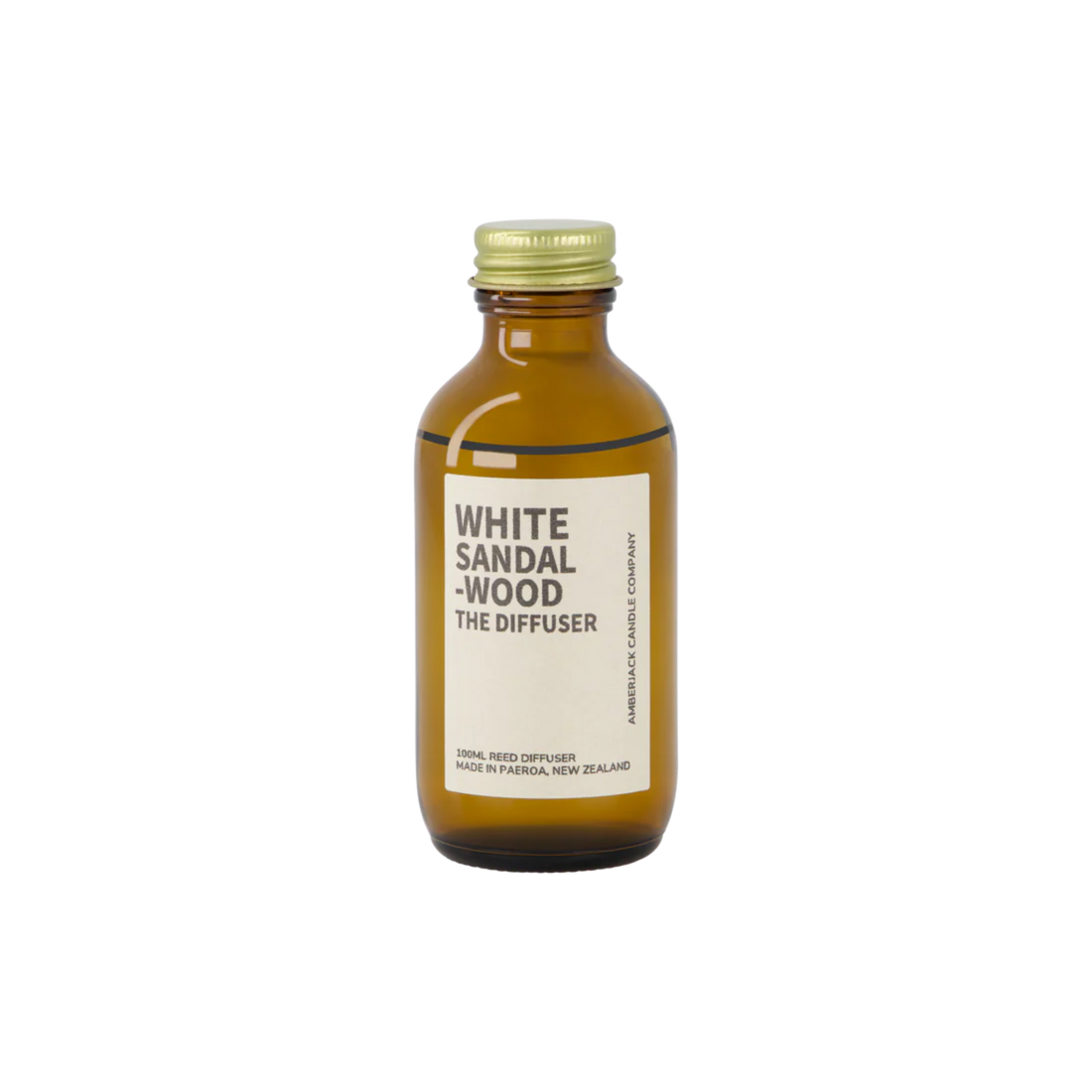 An amber bottle of White Sandalwood scent for reed diffuser. 