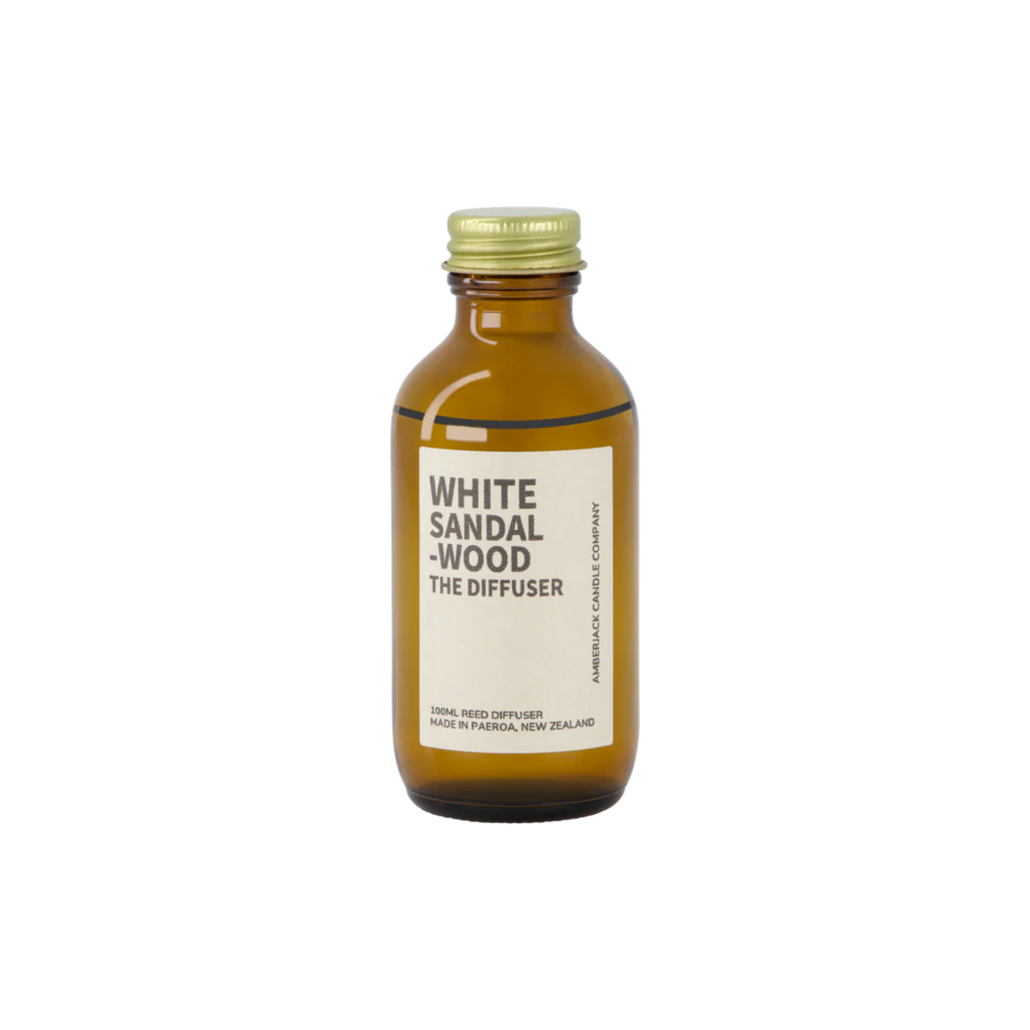 An amber bottle of White Sandalwood scent for reed diffuser. 