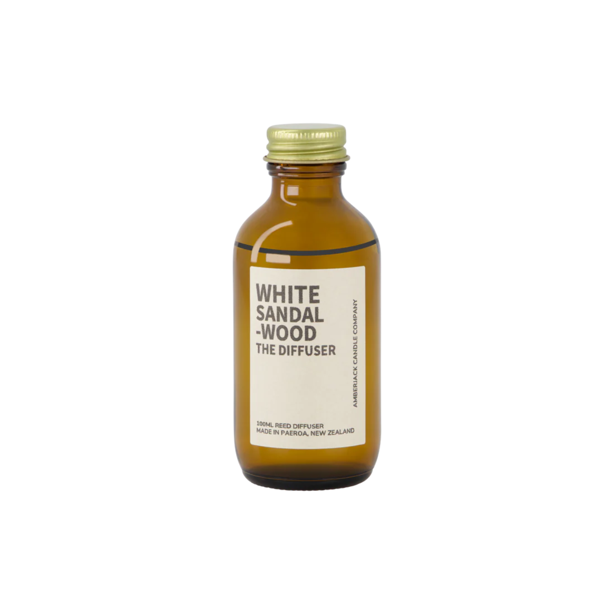 An amber bottle of White Sandalwood scent for reed diffuser. 