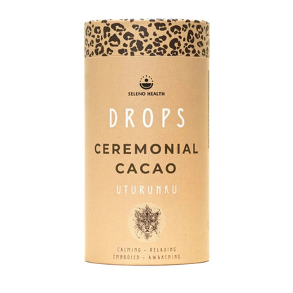 Ceremonial Cacao packaging with leopard print lid on a white background