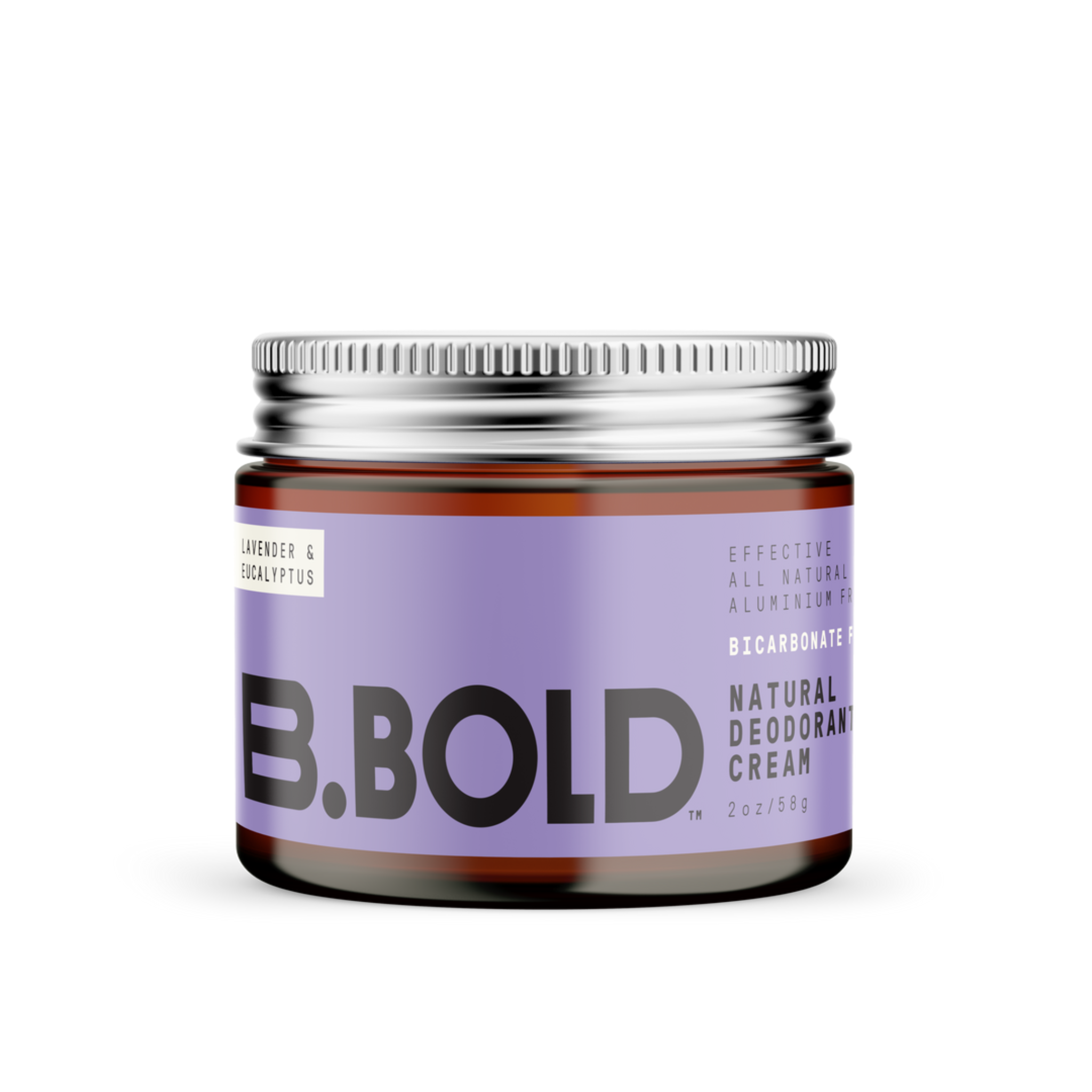 Amber glass jar with aluminium lid containing natural deodorant cream.