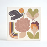 A colourful gift box with a moth, a bird, a flower, a tree and a rainbow, containing 6 soaps made by Fair + Square. 