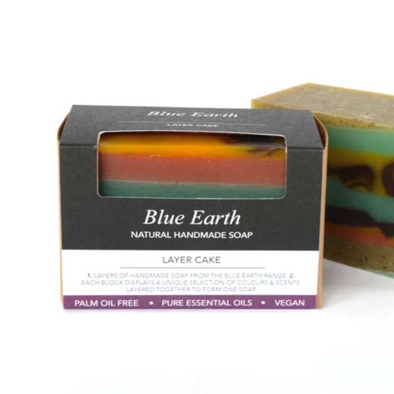 Colourful layer cake soap bars made by Blue Earth. 