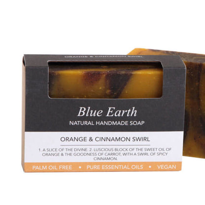 Orange and cinnamon swirl soap bars made by Blue Earth. 