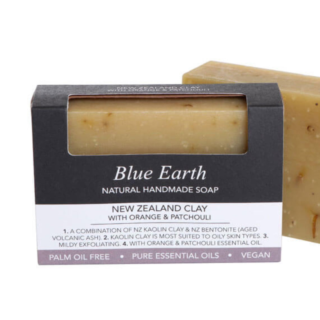 NZ Clay with orange and patchouli soap bars made by Blue Earth.