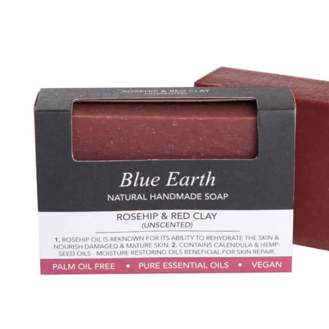 Rosehip and Red Clay soap bars made by Blue Earth.