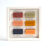 A gift box containing 6 colourful soaps made by Fair + Square. 