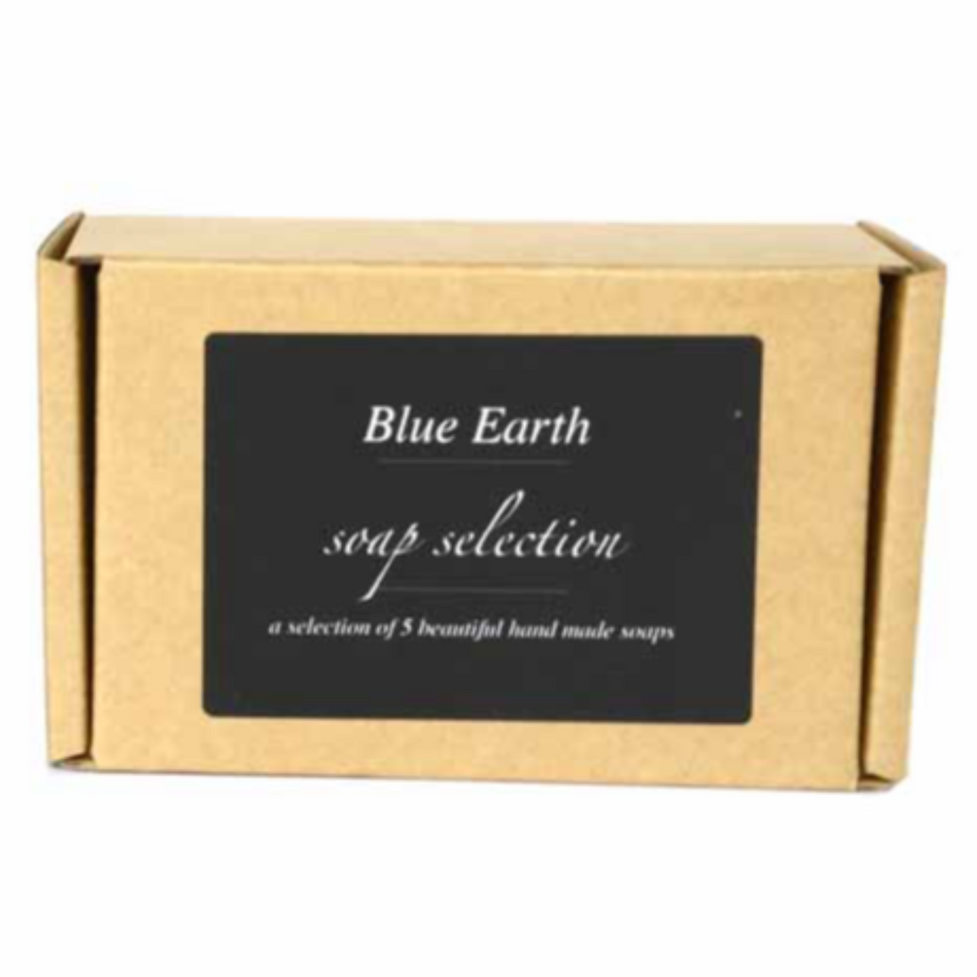 Cardboard box of five Blue Earth soap bars. 