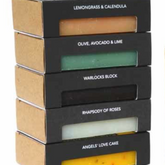 Five Blue Earth soap bars that make up the soap selection gift box. 