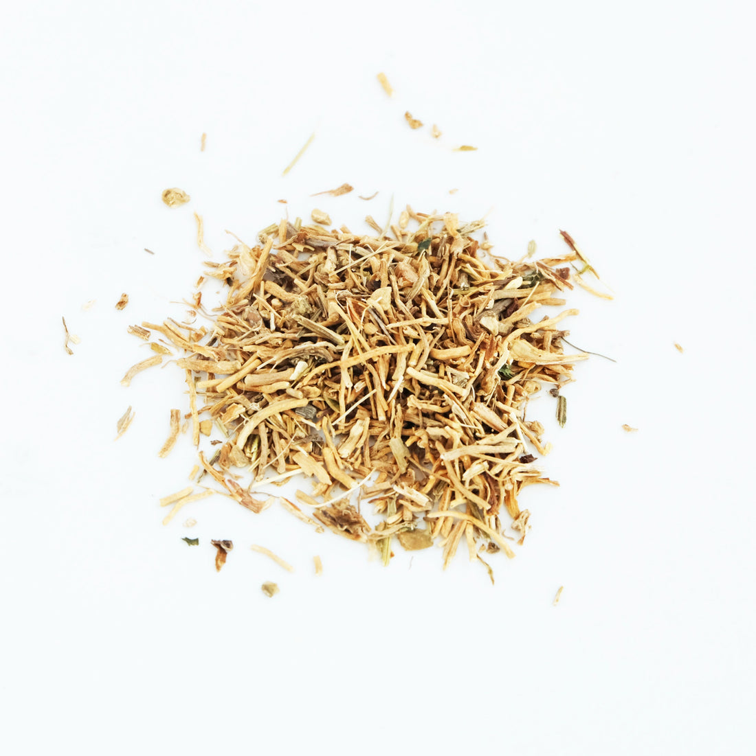 A pile of dried valerian root. 